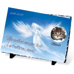 Plaque Funéraire animal ardoise ange nuages