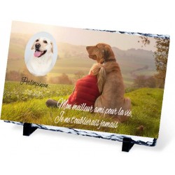 Plaque Funéraire animal ardoise chien et femme