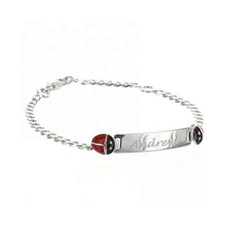 Bracelet Bébé/fille En Argent 925 Avec Coccinelle émaillée Sur Cœur | Chaîne Forçat Ajustable 16cm + 3cm - Idée Cadeau Naissance, Baptême, Communion