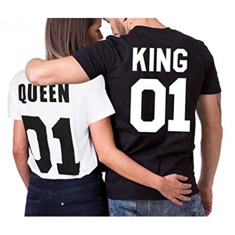 Pack 2 T-Shirt King-Queen noir-blanc
